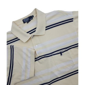 Ralph Lauren Polo Shirt Mens‎ XL Yellow Blue Pony Logo Striped White Colorblock